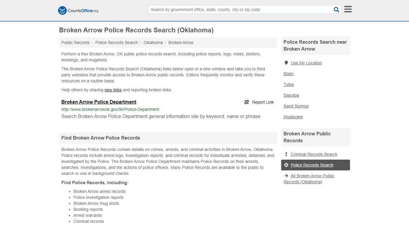 Broken Arrow Police Records Search (Oklahoma) - County Office